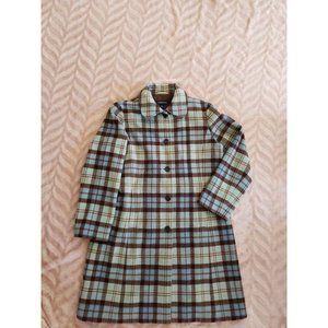Lands End Plaid Wool Coat Blue Brown Plaid 14 Peti